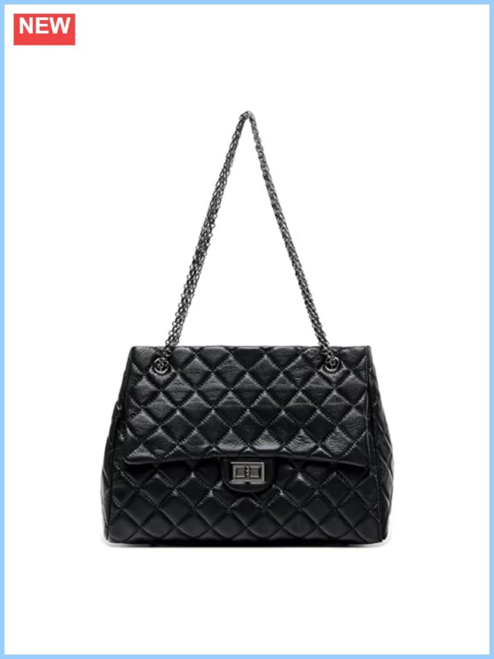 Quilted Genuine Leather Shoulder Bag Large Capacity Chain Tote